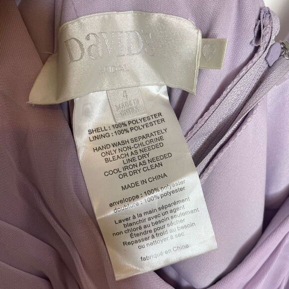 David’s Bridal Iris Long Mesh Dress with Cowl Back Detail Lavender Purple Maxi 4 - Picture 10 of 13